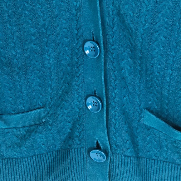 Talbots Petites Sweater Teal Womens Medium Cardigan Pima Cotton Button Up - Picture 2 of 11